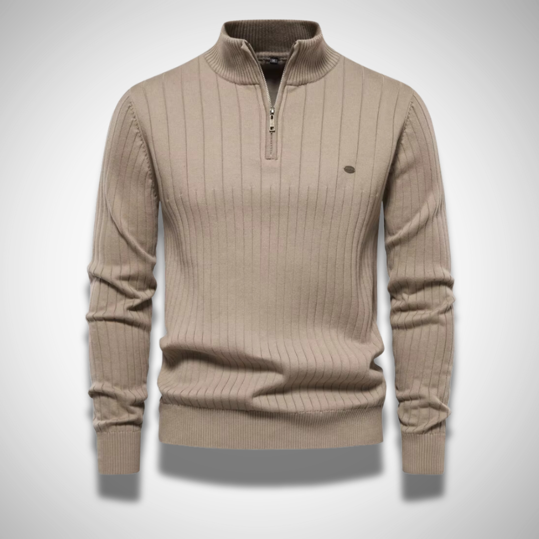 NOUVEAU RICHE Baumwollpullover Herren Reißverschluss Plissee Alltagsstil Beige