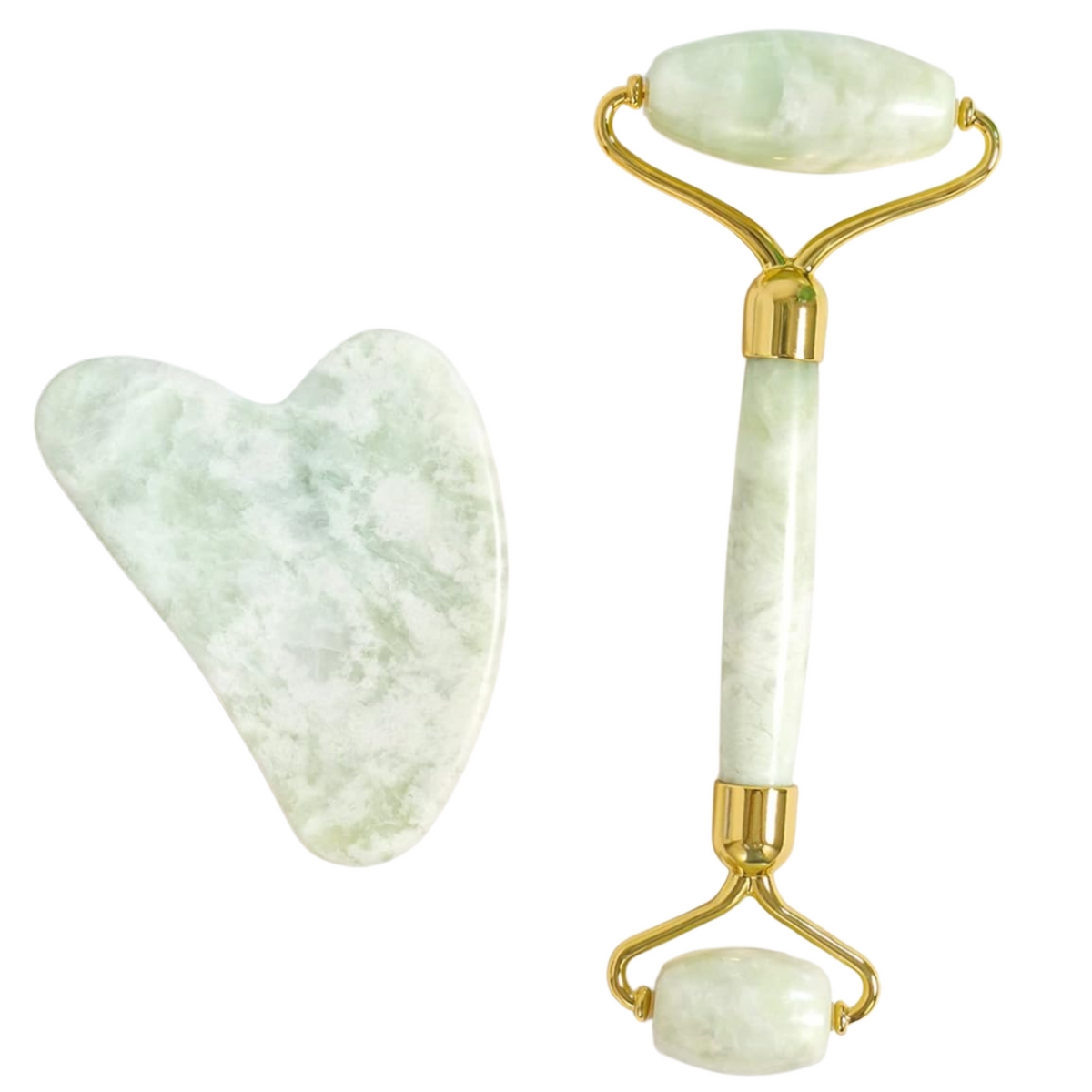 NOUVEAU RICHE Instant Glow Gua Sha & Jade-Roller Set – Gesichtsroller und Gua Sha Stein für die Gesichtsmassage, 5 Farben Hellgrün