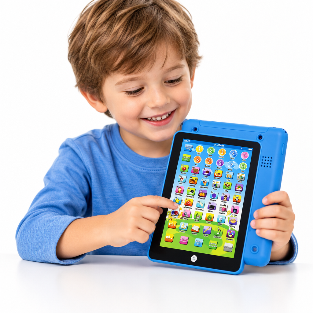NOUVEAU RICHE Lerntablet für Kinder mit Touch & Sound – Pädagogisches Kindertablet für 3–6 Jahre, Buchstaben & Zahlen, Blau oder Rosa