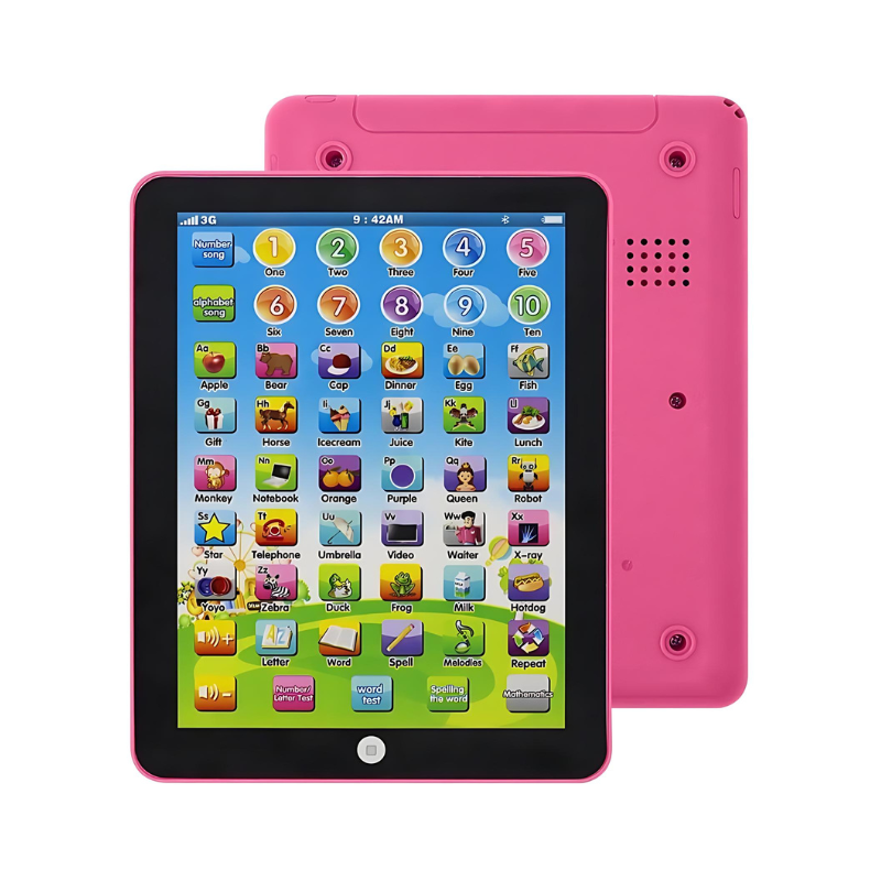NOUVEAU RICHE Lerntablet für Kinder mit Touch & Sound – Pädagogisches Kindertablet für 3–6 Jahre, Buchstaben & Zahlen, Blau oder Rosa Rosa
