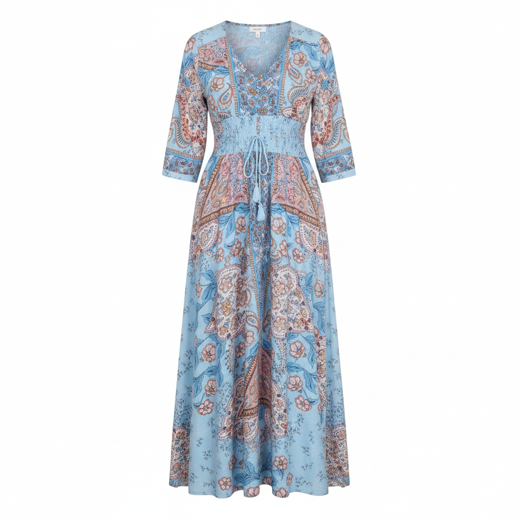 NOUVEAU RICHE Dolce | Lange Sommerrobe mit V-Ausschnitt