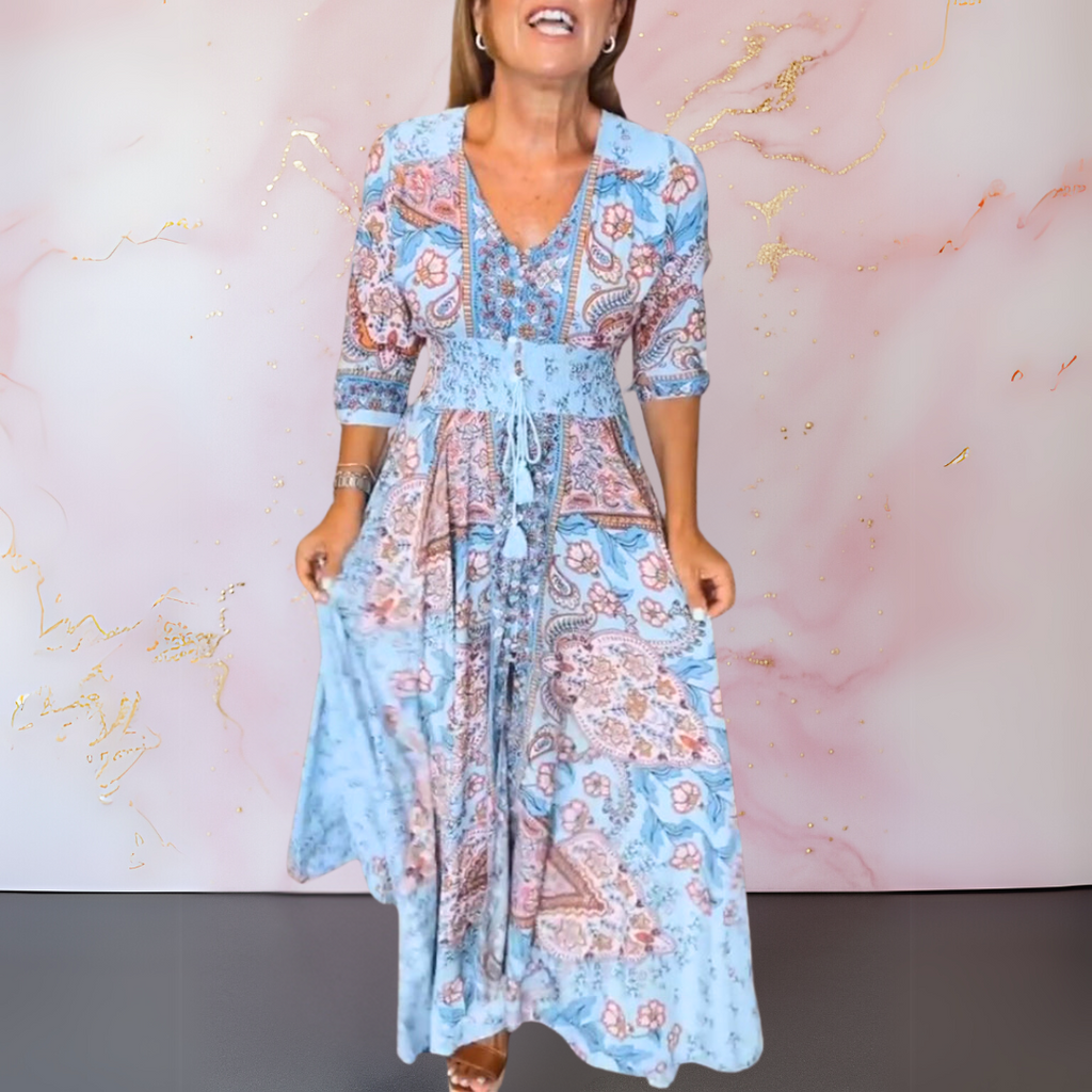 NOUVEAU RICHE Dolce | Lange Sommerrobe mit V-Ausschnitt