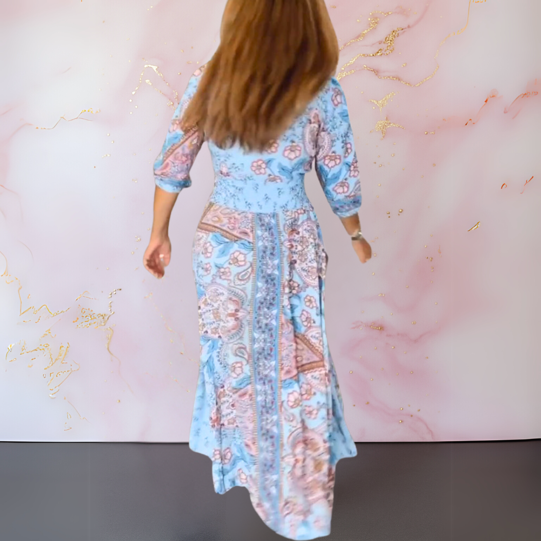 NOUVEAU RICHE Dolce | Lange Sommerrobe mit V-Ausschnitt