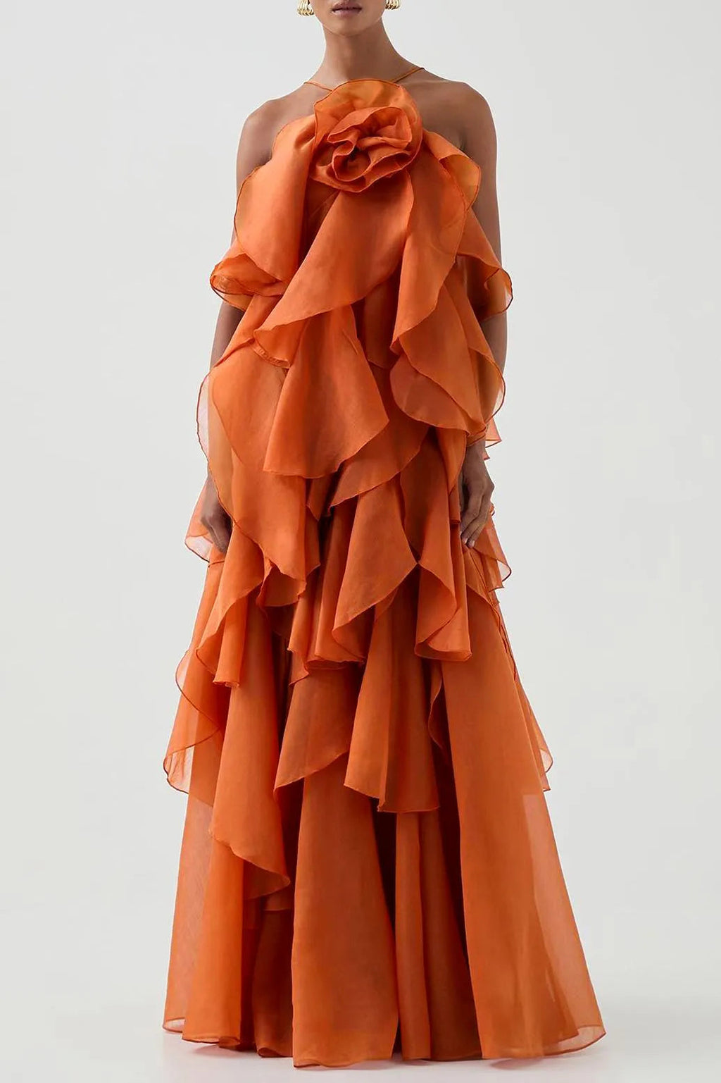 NOUVEAU RICHE 3D Blumenkleid mit Neckholder und Rüschendetails Lila orange