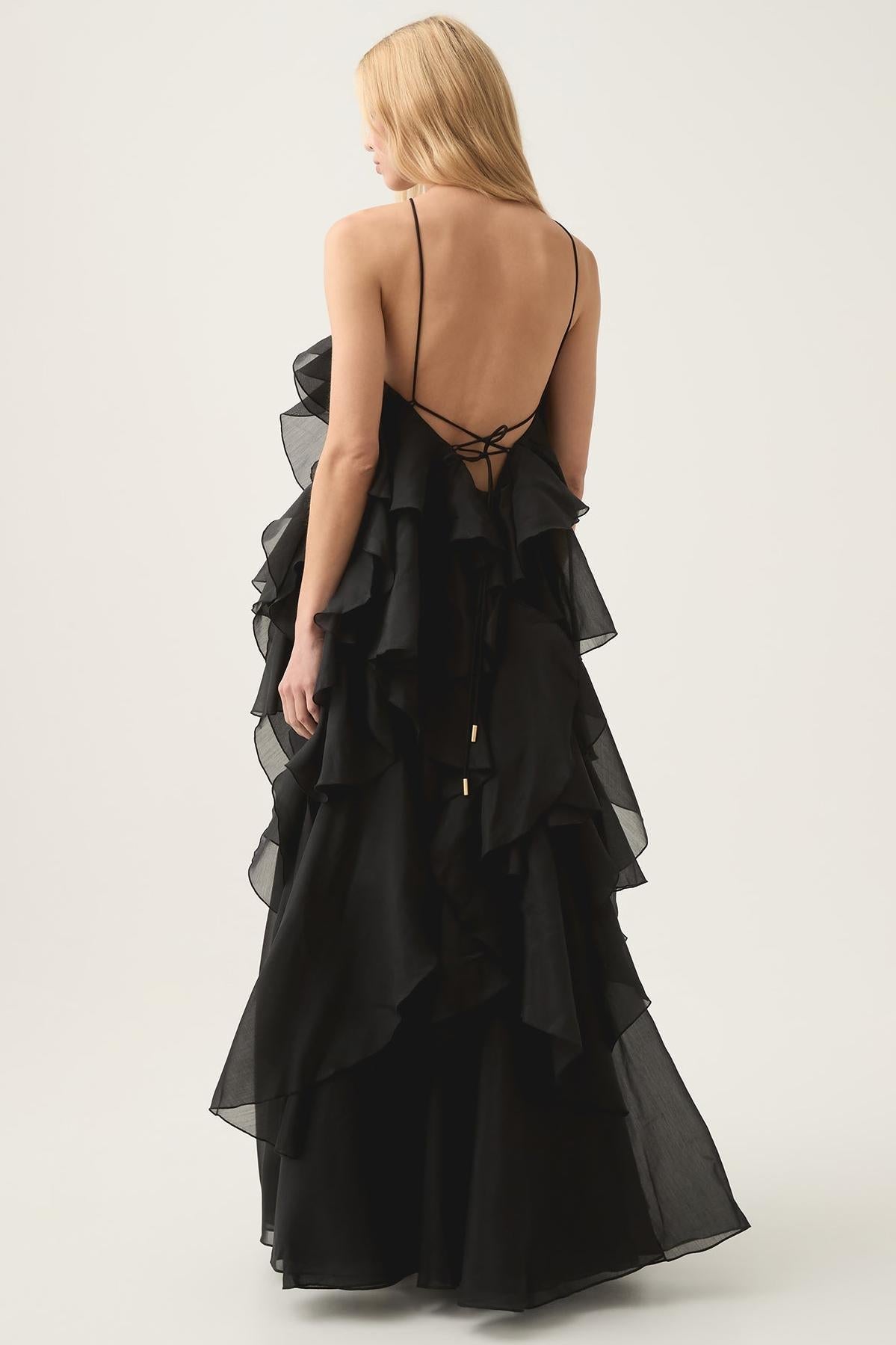 NOUVEAU RICHE 3D Blumenkleid mit Neckholder und Rüschendetails Lila