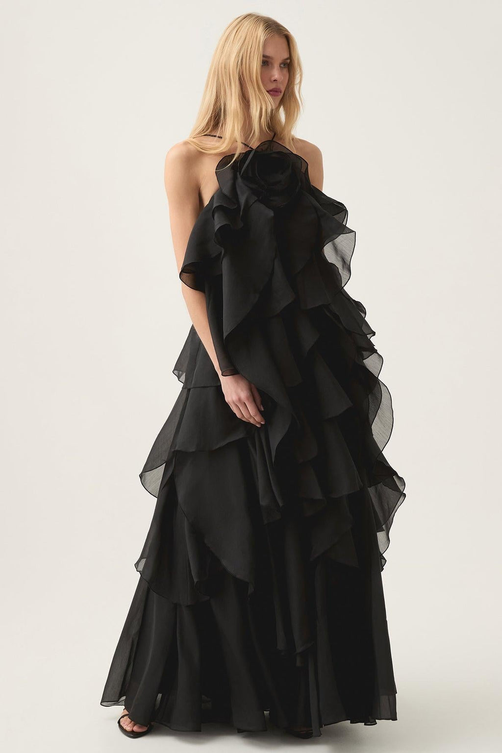 NOUVEAU RICHE 3D Blumenkleid mit Neckholder und Rüschendetails Lila