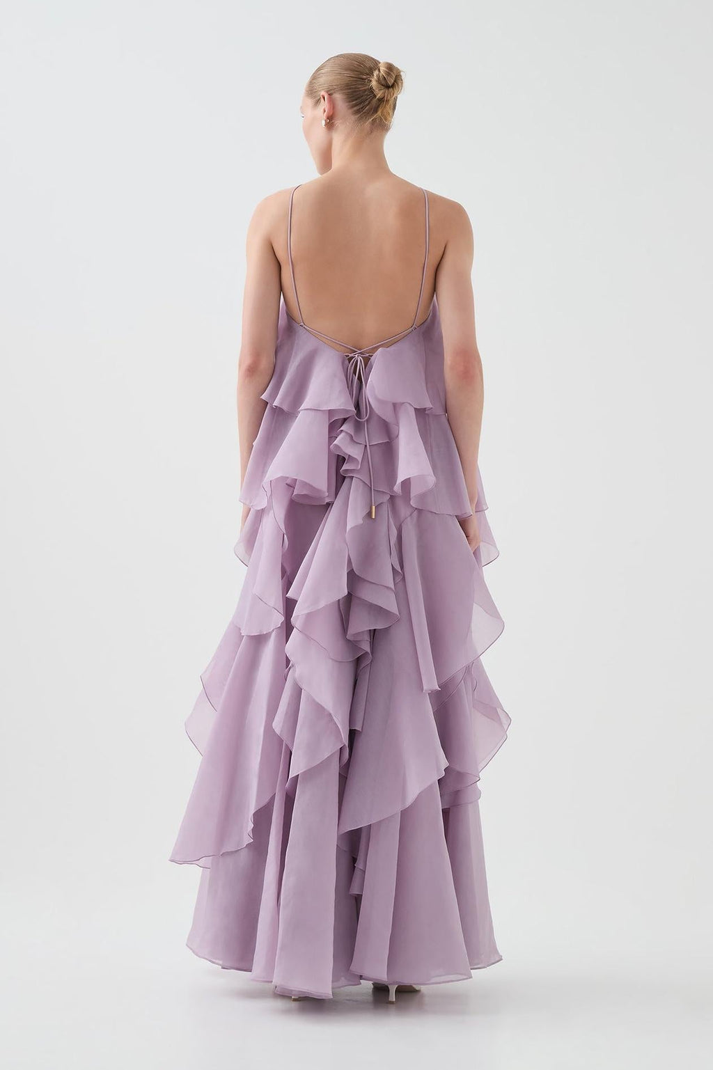 NOUVEAU RICHE 3D Blumenkleid mit Neckholder und Rüschendetails Lila