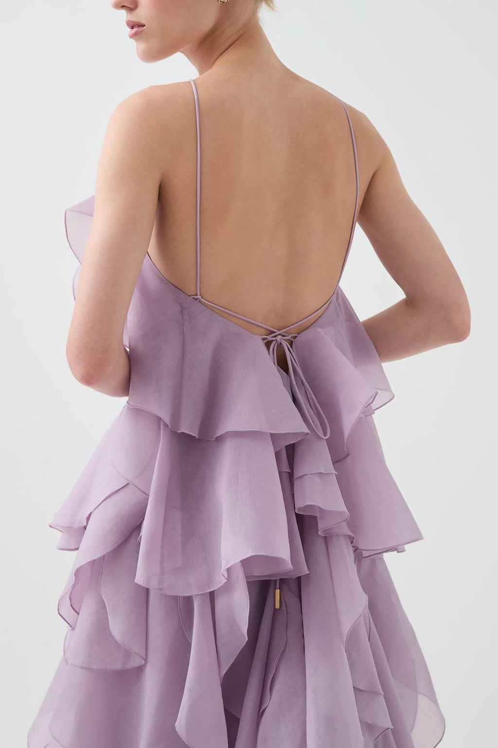 NOUVEAU RICHE 3D Blumenkleid mit Neckholder und Rüschendetails Lila