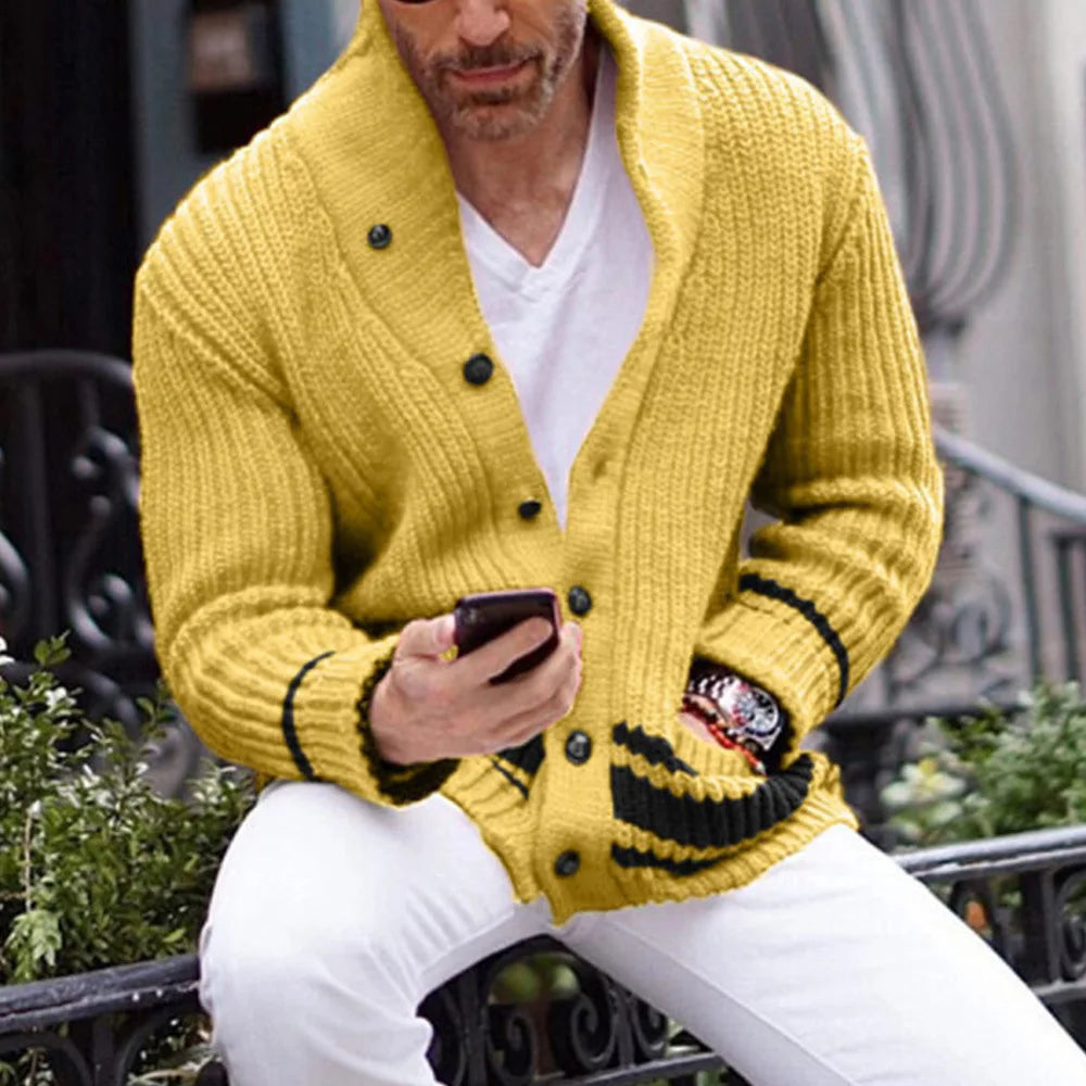 NOUVEAU RICHE Männer Winter Strickjacke Leuchtendem Gelb Rottönen Gelb