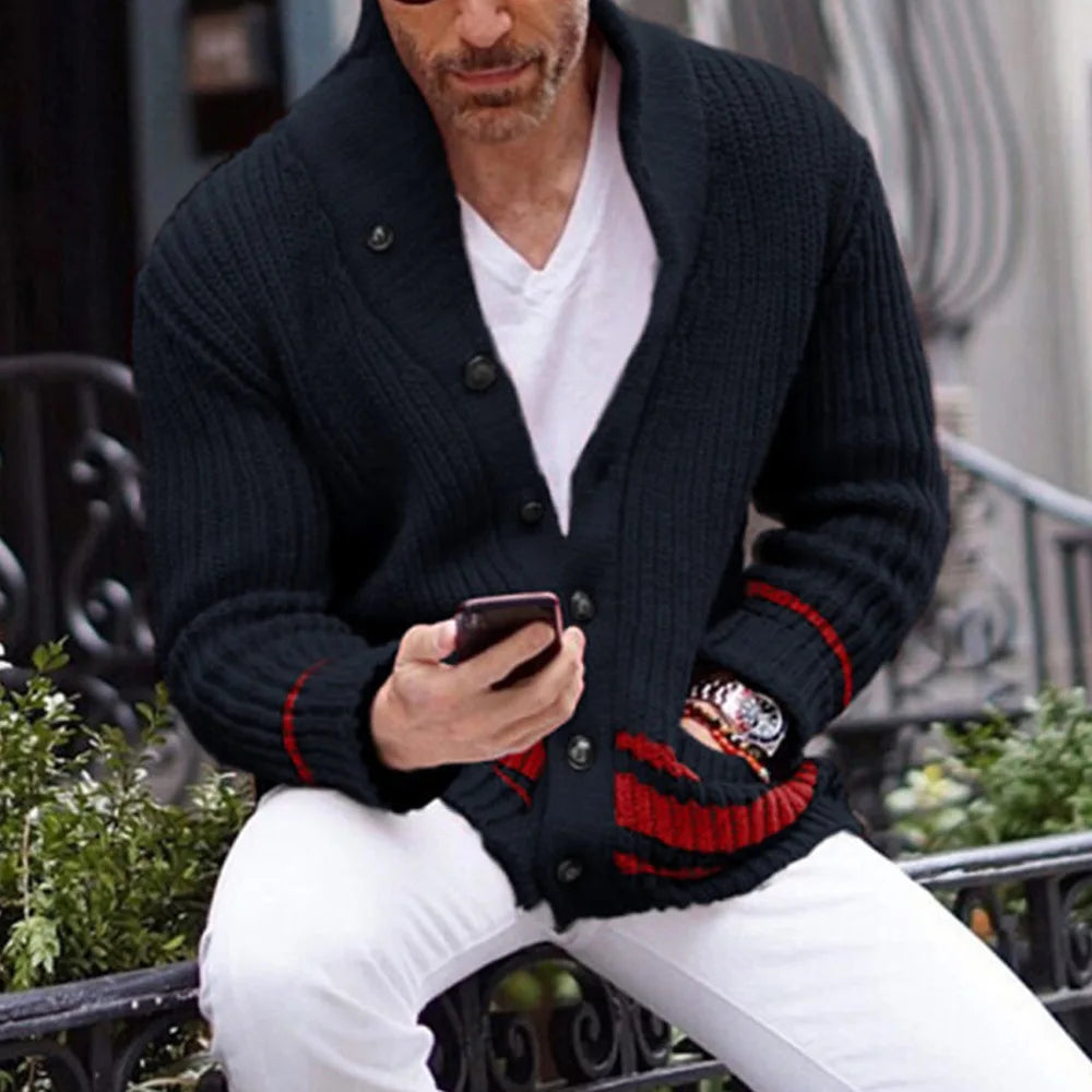 NOUVEAU RICHE Männer Winter Strickjacke Leuchtendem Gelb Rottönen Khaki