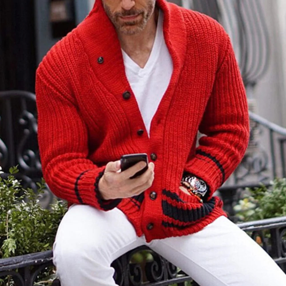 NOUVEAU RICHE Männer Winter Strickjacke Leuchtendem Gelb Rottönen Rot