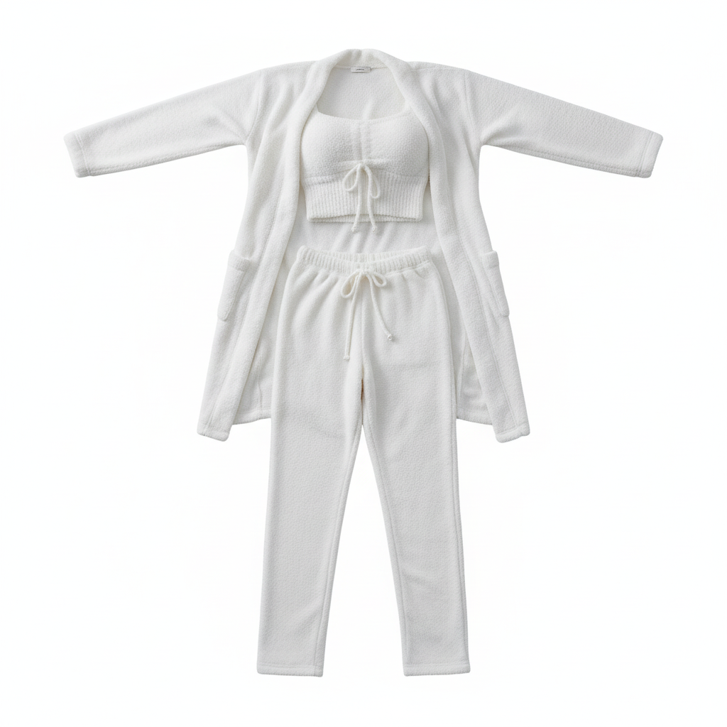 Damen 3-teiliger Winterpyjama-Set Jade aus weichem Material