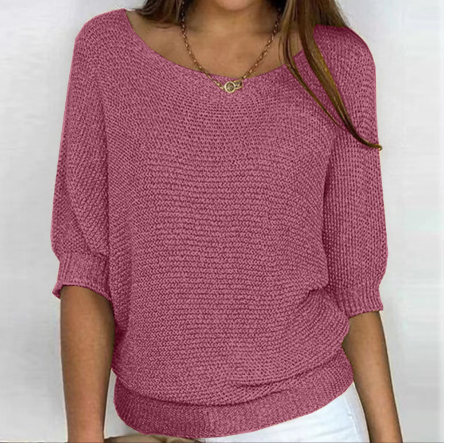 NOUVEAU RICHE Strickpullover Damen V Ausschnitt Klassisch Kuschelig Wollmix Rosa