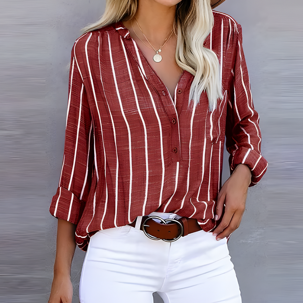 NOUVEAU RICHE Chloé | Trendige gestreifte Damenbluse Rot