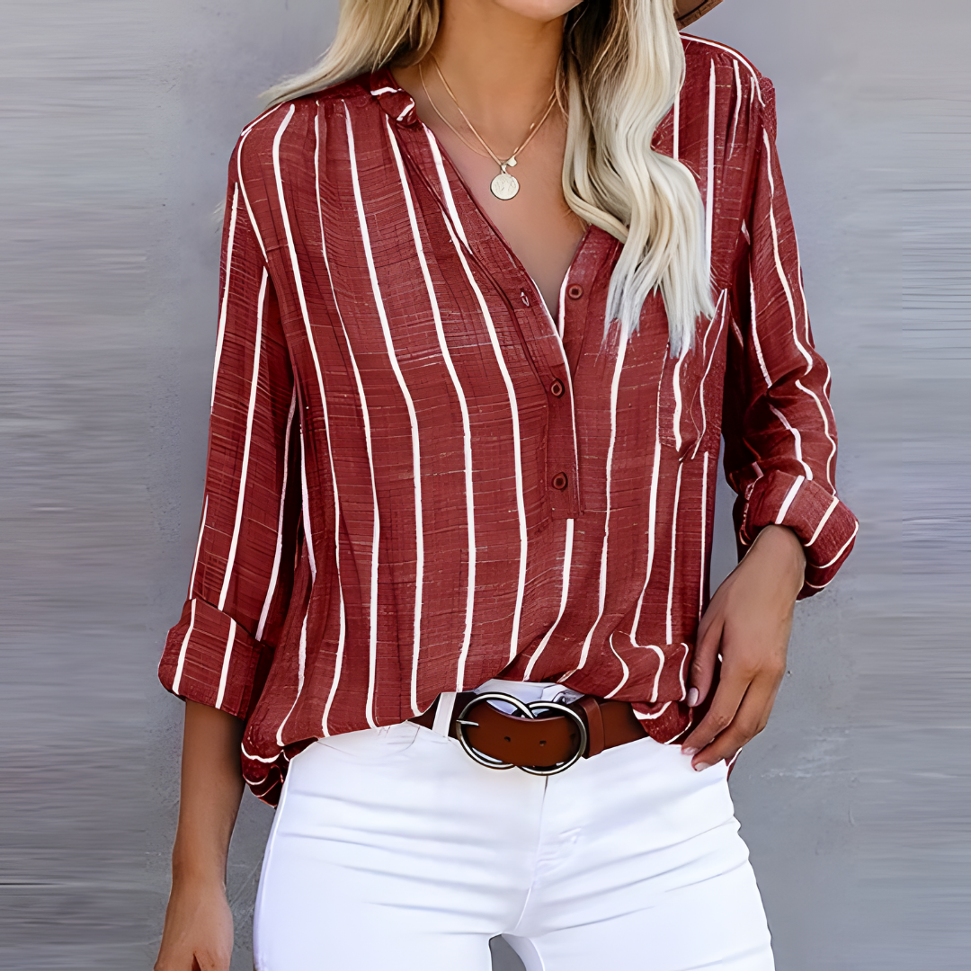 NOUVEAU RICHE Chloé | Trendige gestreifte Damenbluse Rot