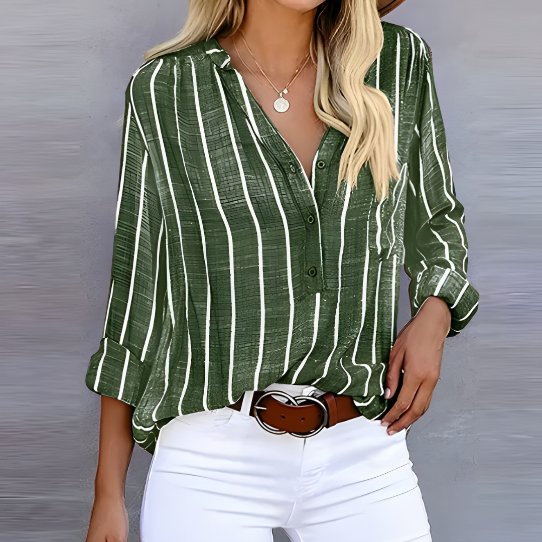 NOUVEAU RICHE Chloé | Trendige gestreifte Damenbluse Grün