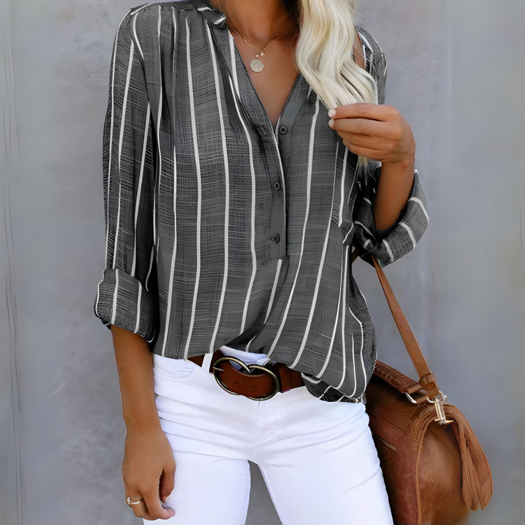 NOUVEAU RICHE Chloé | Trendige gestreifte Damenbluse Grau