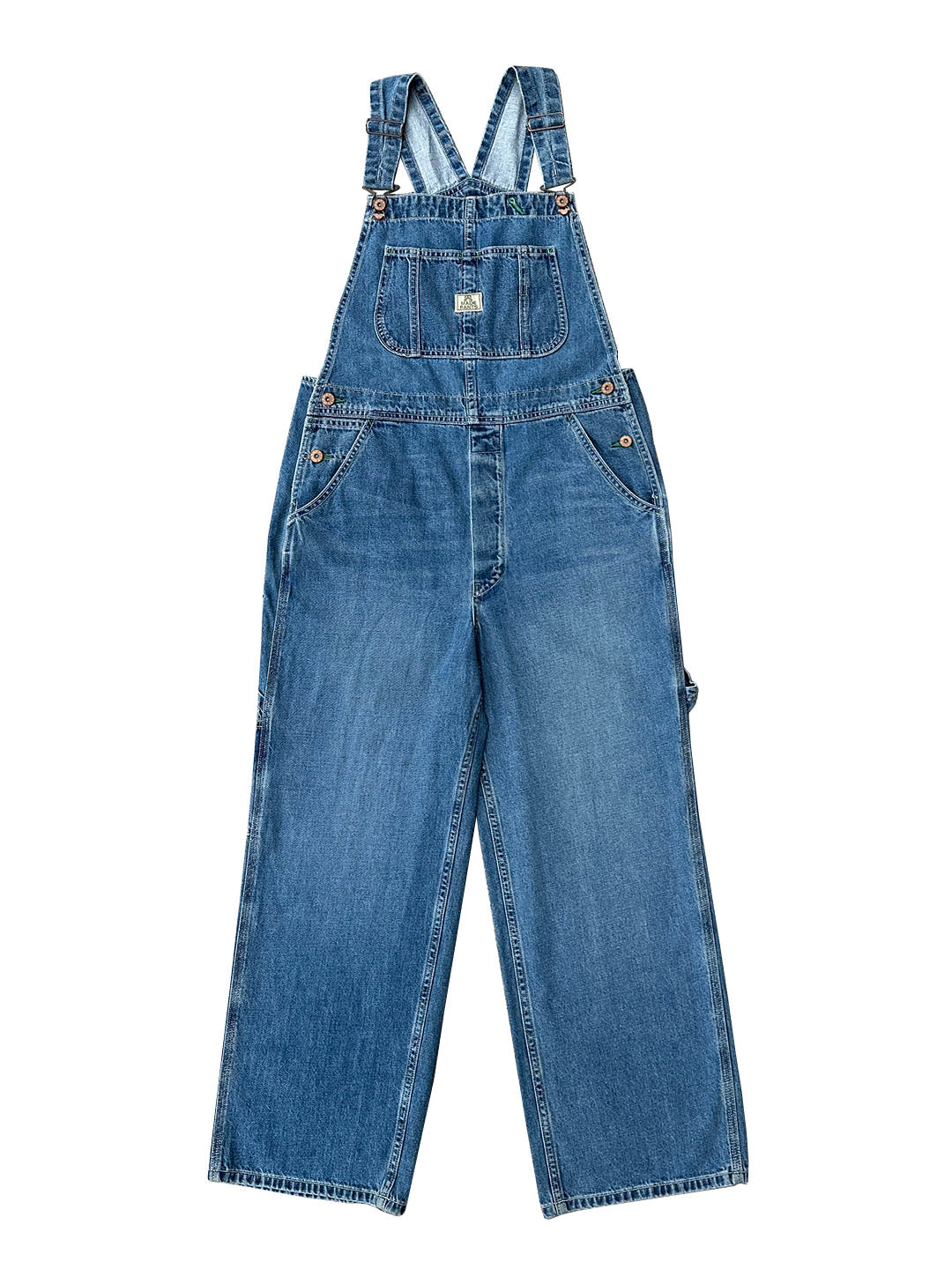 NOUVEAU RICHE Jeans-Latzhose Für Damen Aus Japanischem Denim Mit Vintage-Look Und Grünen Akzentnähten