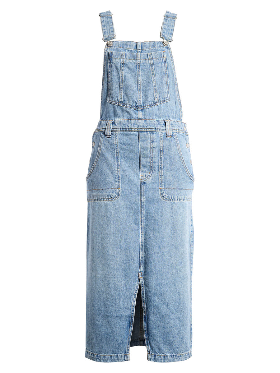 NOUVEAU RICHE Jeans Overallkleid Mit Schlitz Vorne Vielseitiges Denim Kleid Für Damen Komfortabler Freizeitstil Und Klassischer Look