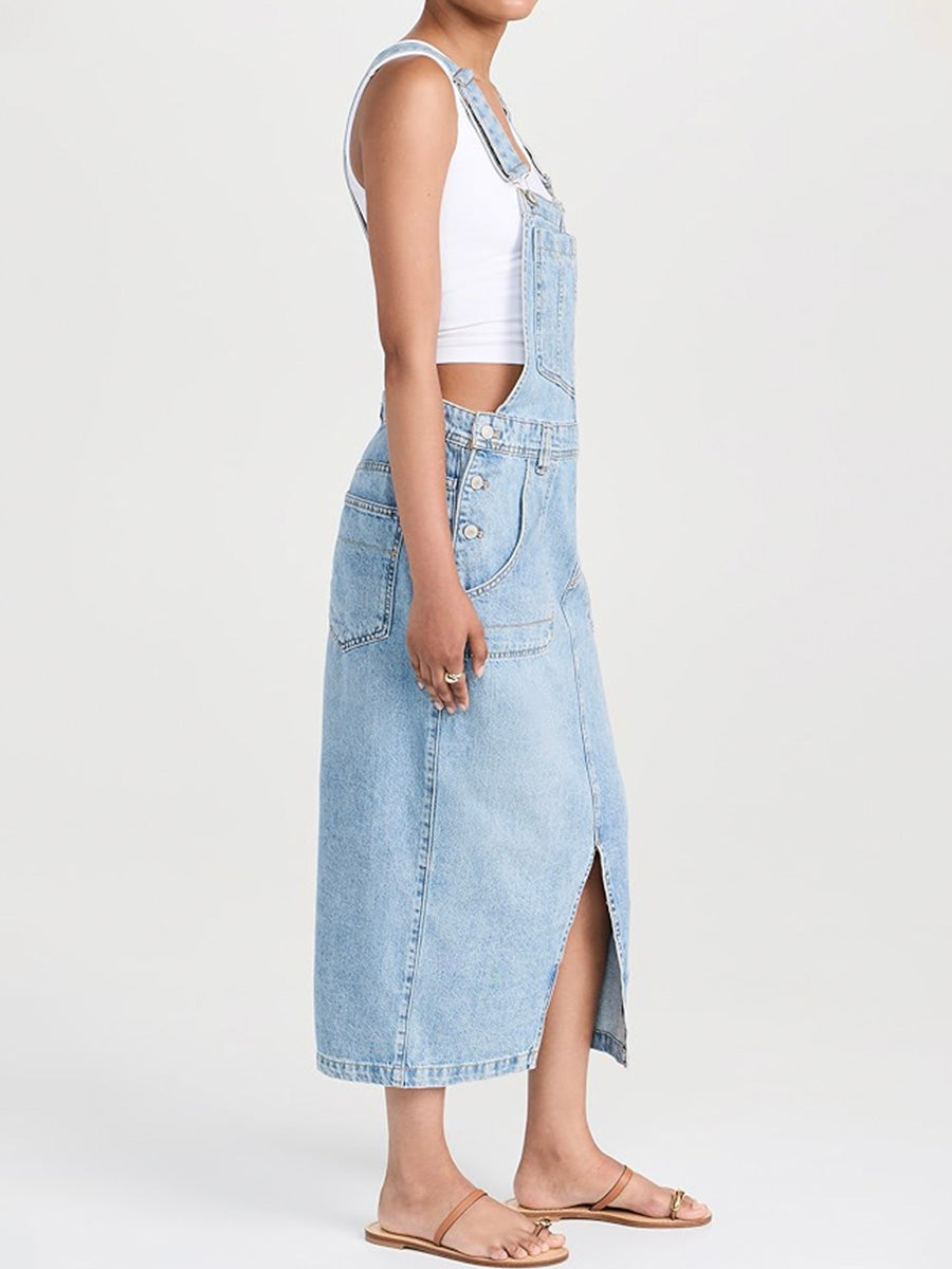 NOUVEAU RICHE Jeans Overallkleid Mit Schlitz Vorne Vielseitiges Denim Kleid Für Damen Komfortabler Freizeitstil Und Klassischer Look