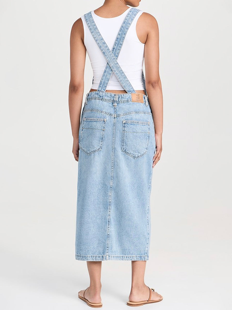NOUVEAU RICHE Jeans Overallkleid Mit Schlitz Vorne Vielseitiges Denim Kleid Für Damen Komfortabler Freizeitstil Und Klassischer Look