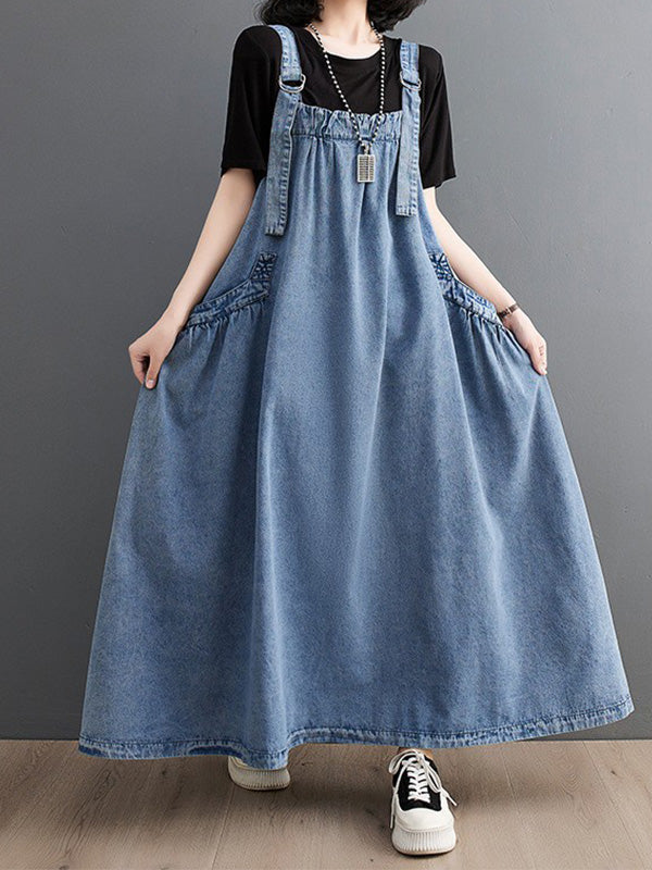 NOUVEAU RICHE Jeans Overallkleid Mit Lockere Passform Aus Hochwertigem Denim Für Damen Mit Trägern Und Weitem Rock Hellblau