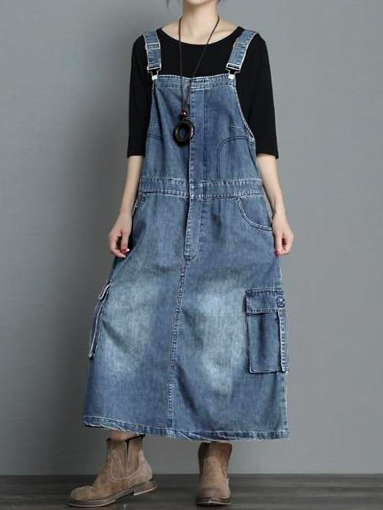 NOUVEAU RICHE Jeans Overallkleid Mit Lockere Passform Für Damen Im Vintage Stil Aus Hochwertigem Denim Mit Verstellbaren Hosenträgern Hellblau