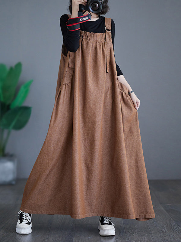 NOUVEAU RICHE Lockeres Jeans-Overallkleid Aus Hochwertigem Denim Mit Einzigartigem Hosenträger-Design Und Eleganter Weit Rockform Braun