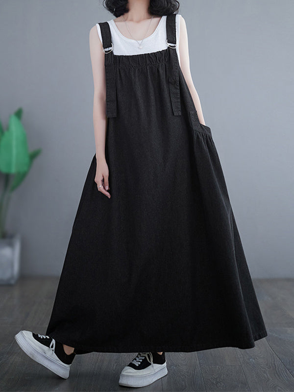 NOUVEAU RICHE Jeans Overallkleid Mit Lockere Passform Aus Hochwertigem Denim Für Damen Mit Trägern Und Weitem Rock Schwarz