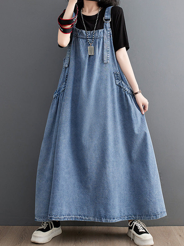 NOUVEAU RICHE Jeans Overallkleid Mit Lockere Passform Aus Hochwertigem Denim Für Damen Mit Trägern Und Weitem Rock