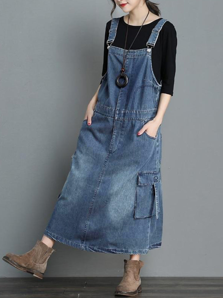 NOUVEAU RICHE Jeans Overallkleid Mit Lockere Passform Für Damen Im Vintage Stil Aus Hochwertigem Denim Mit Verstellbaren Hosenträgern