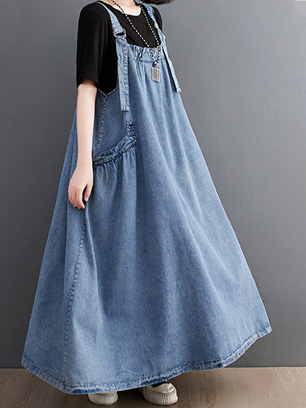 NOUVEAU RICHE Jeans Overallkleid Mit Lockere Passform Aus Hochwertigem Denim Für Damen Mit Trägern Und Weitem Rock