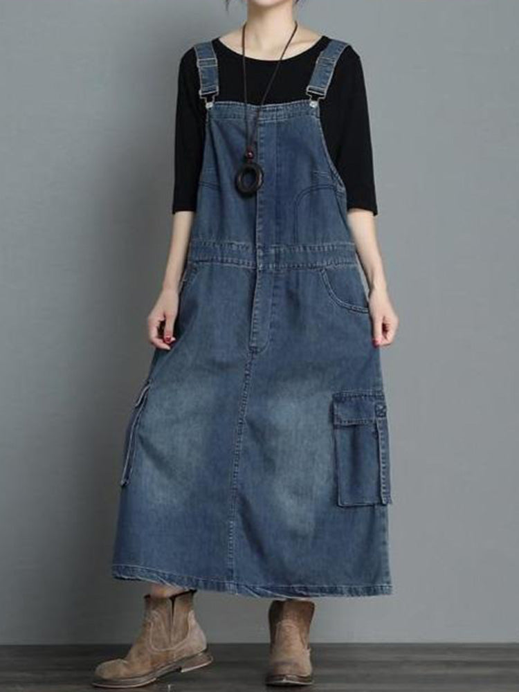 NOUVEAU RICHE Jeans Overallkleid Mit Lockere Passform Für Damen Im Vintage Stil Aus Hochwertigem Denim Mit Verstellbaren Hosenträgern Dunkelblau