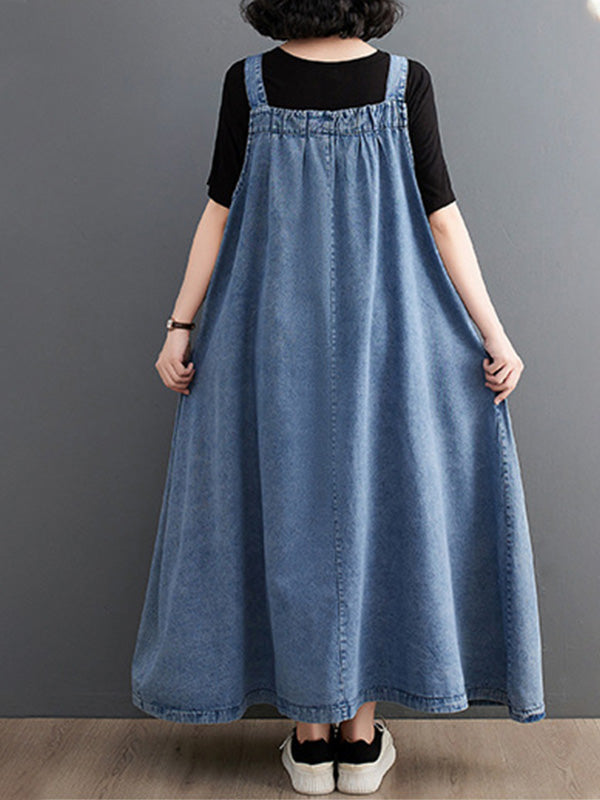 NOUVEAU RICHE Jeans Overallkleid Mit Lockere Passform Aus Hochwertigem Denim Für Damen Mit Trägern Und Weitem Rock
