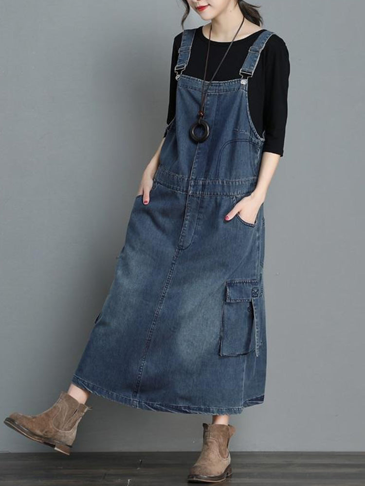 NOUVEAU RICHE Jeans Overallkleid Mit Lockere Passform Für Damen Im Vintage Stil Aus Hochwertigem Denim Mit Verstellbaren Hosenträgern