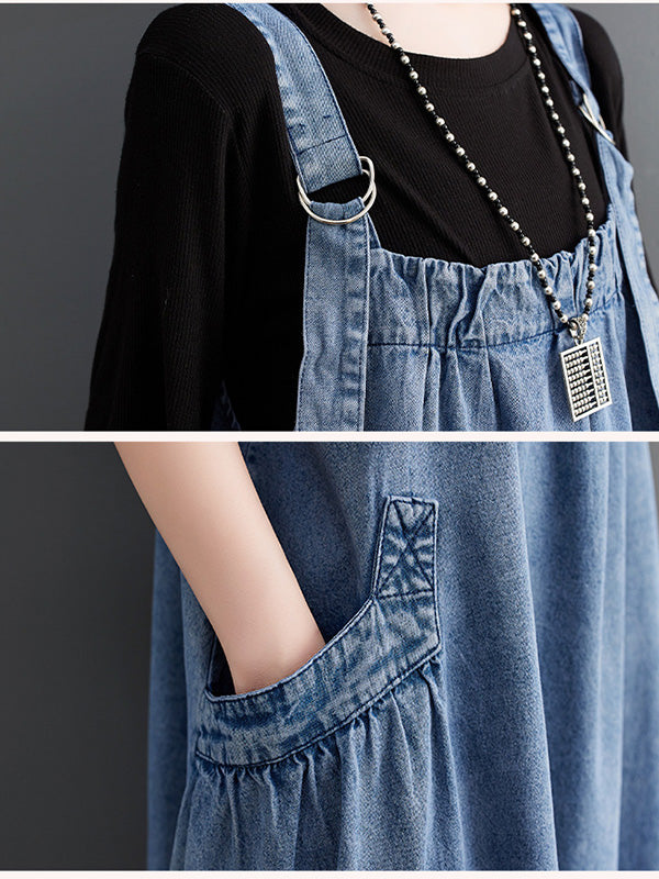 NOUVEAU RICHE Jeans Overallkleid Mit Lockere Passform Aus Hochwertigem Denim Für Damen Mit Trägern Und Weitem Rock
