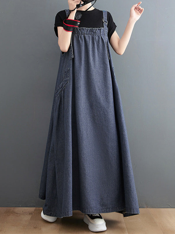 NOUVEAU RICHE Jeans Overallkleid Mit Lockere Passform Aus Hochwertigem Denim Für Damen Mit Trägern Und Weitem Rock Dunkelblau