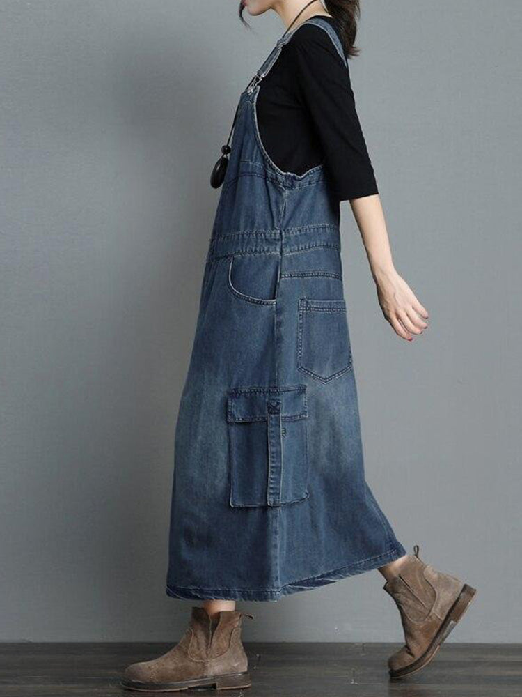 NOUVEAU RICHE Jeans Overallkleid Mit Lockere Passform Für Damen Im Vintage Stil Aus Hochwertigem Denim Mit Verstellbaren Hosenträgern