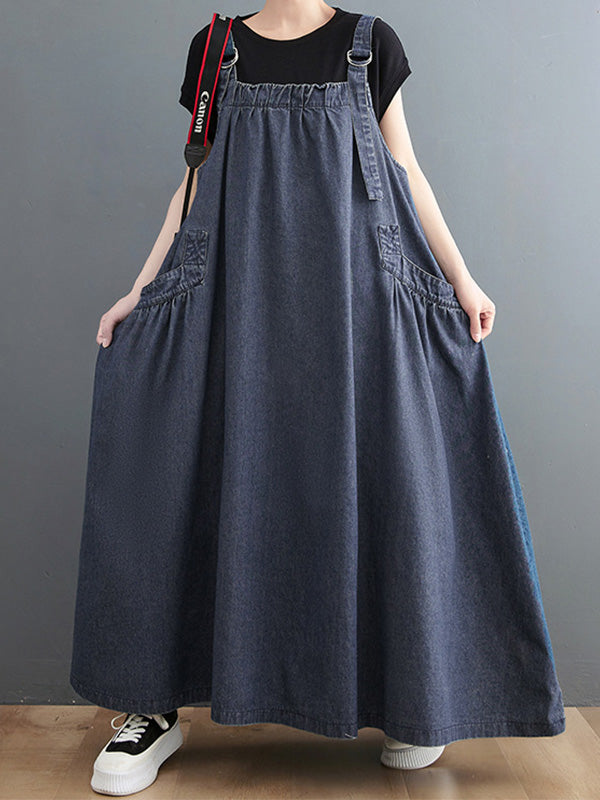 NOUVEAU RICHE Jeans Overallkleid Mit Lockere Passform Aus Hochwertigem Denim Für Damen Mit Trägern Und Weitem Rock