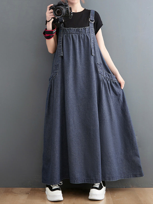 NOUVEAU RICHE Jeans Overallkleid Mit Lockere Passform Aus Hochwertigem Denim Für Damen Mit Trägern Und Weitem Rock