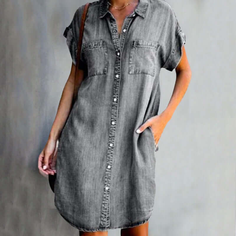 NOUVEAU RICHE Jeanskleid Mit Schlanke Passform Für Alltag Stilvoll Grau