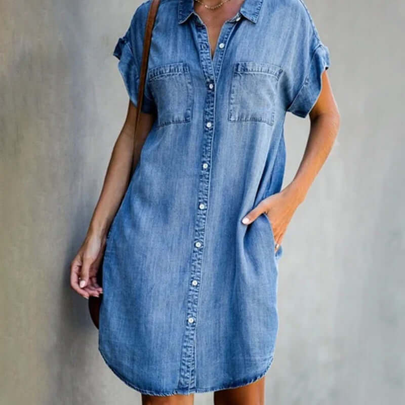 NOUVEAU RICHE Jeanskleid Mit Schlanke Passform Für Alltag Stilvoll Hellblau