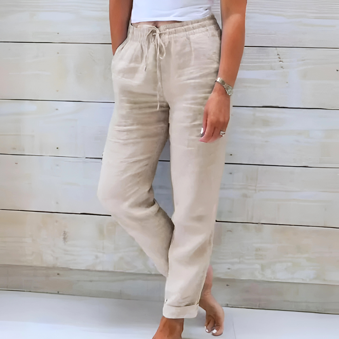 NOUVEAU RICHE Dehnbare Leichte Hose Damen Alltagskomfort Und Stil Eleganz Beige