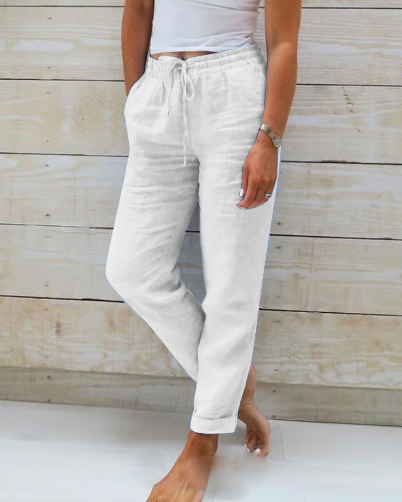 NOUVEAU RICHE Dehnbare Leichte Hose Damen Alltagskomfort Und Stil Eleganz Weiß
