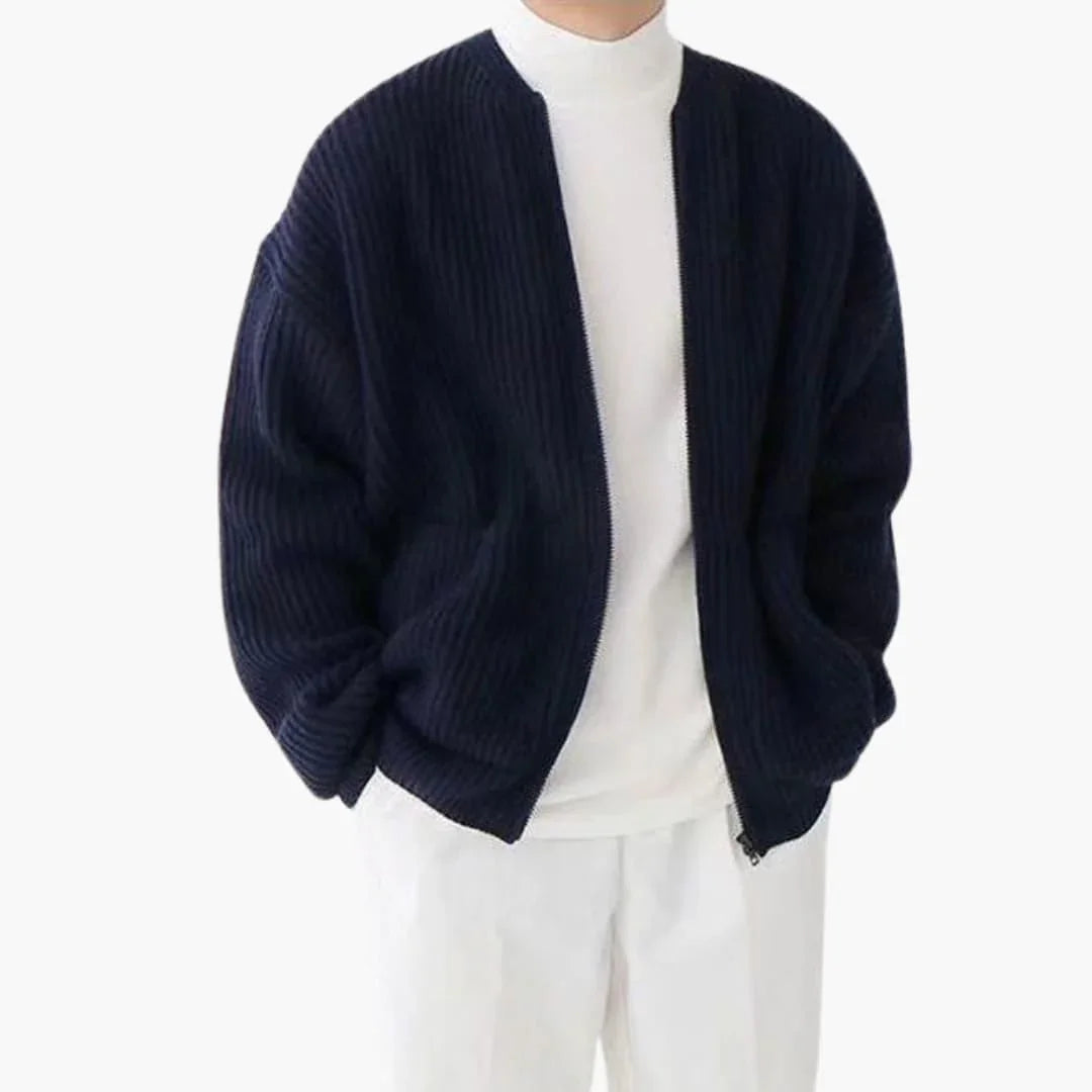 NOUVEAU RICHE Strickjacke Für Herren Offene Vorderseite Lockerer Schnitt Dunkelblau