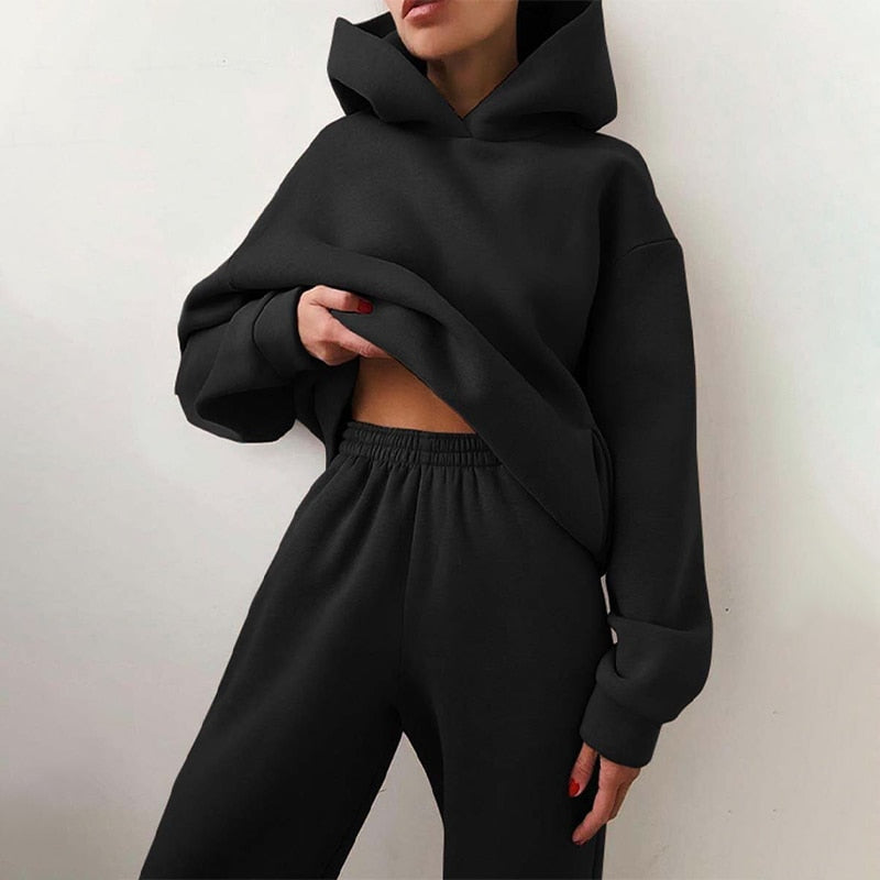 NOUVEAU RICHE XXL Kuschel Jogging Set Mit Pullover Und Hose Innenfutter Schwarz