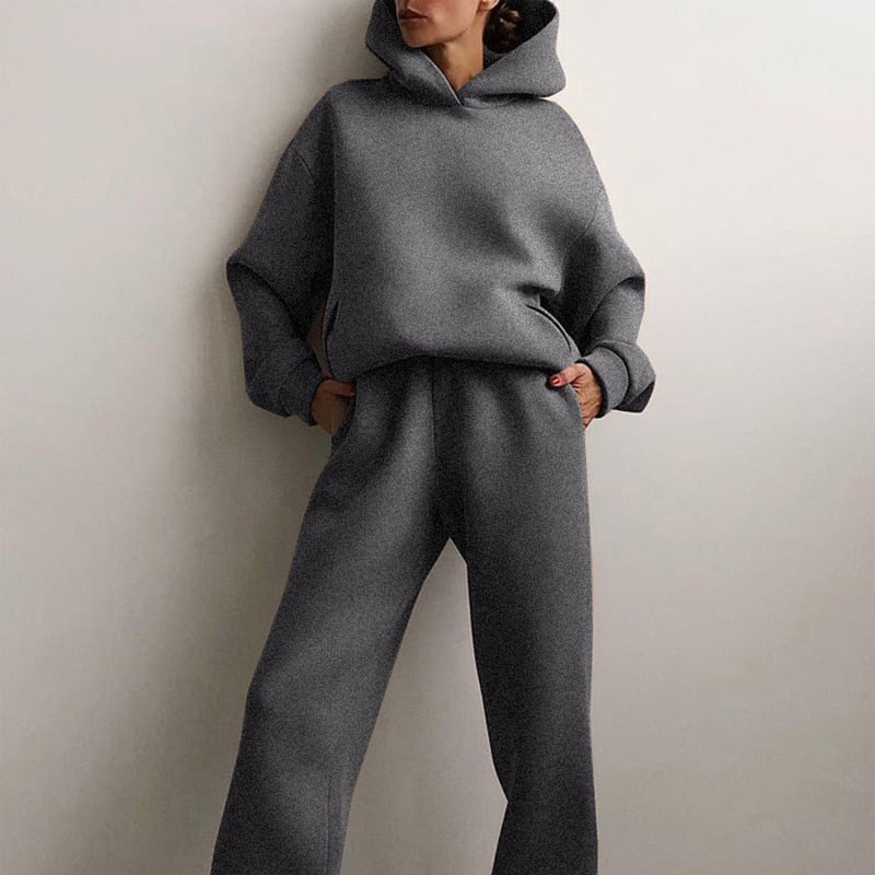 NOUVEAU RICHE XXL Kuschel Jogging Set Mit Pullover Und Hose Innenfutter Grau