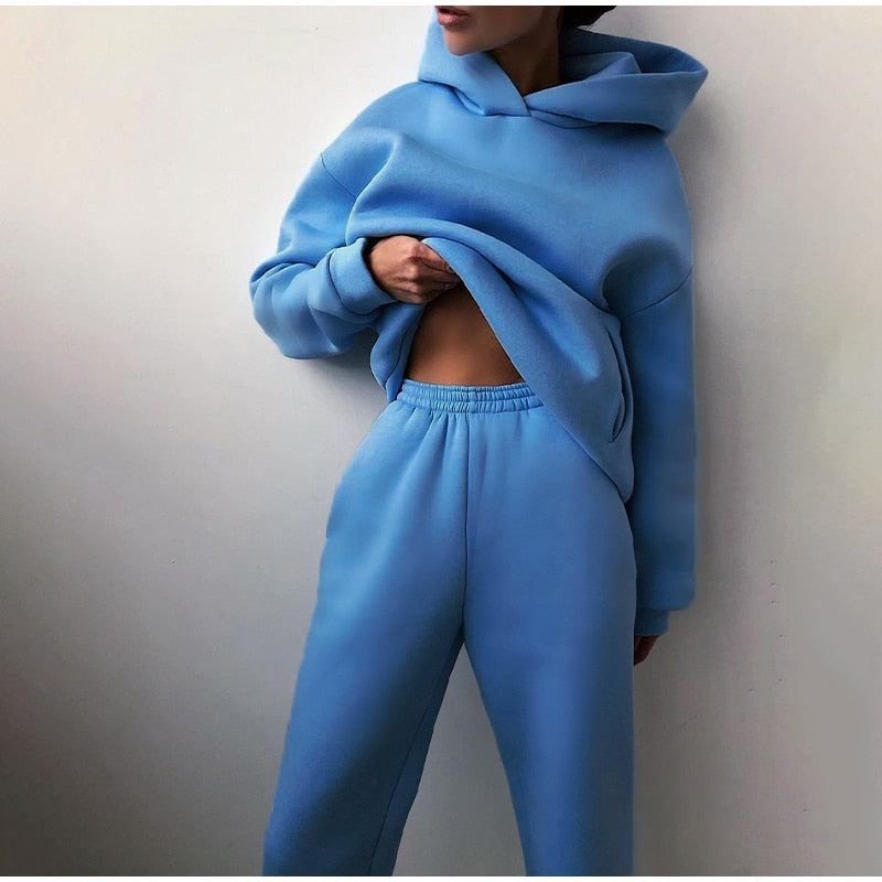 NOUVEAU RICHE XXL Kuschel Jogging Set Mit Pullover Und Hose Innenfutter Blau