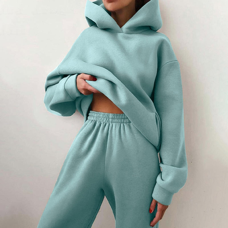 NOUVEAU RICHE XXL Kuschel Jogging Set Mit Pullover Und Hose Innenfutter Hellblau