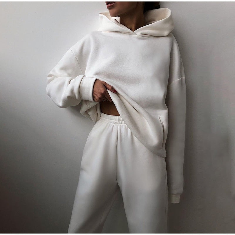 NOUVEAU RICHE XXL Kuschel Jogging Set Mit Pullover Und Hose Innenfutter Weiß